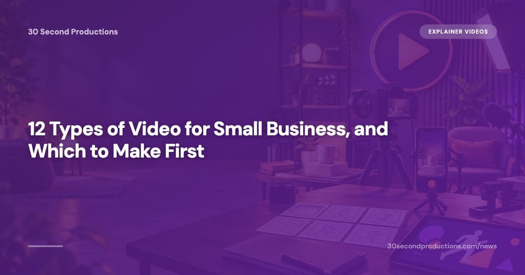 Small-business owner arranging twelve types of video into three rows on a planning board