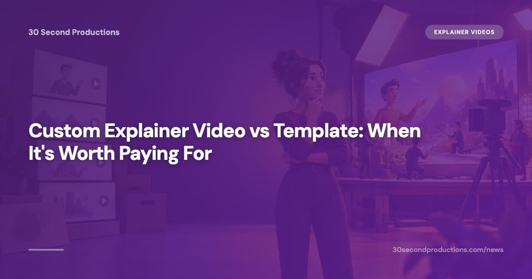 Business owner comparing a template video with a custom explainer video on two screens