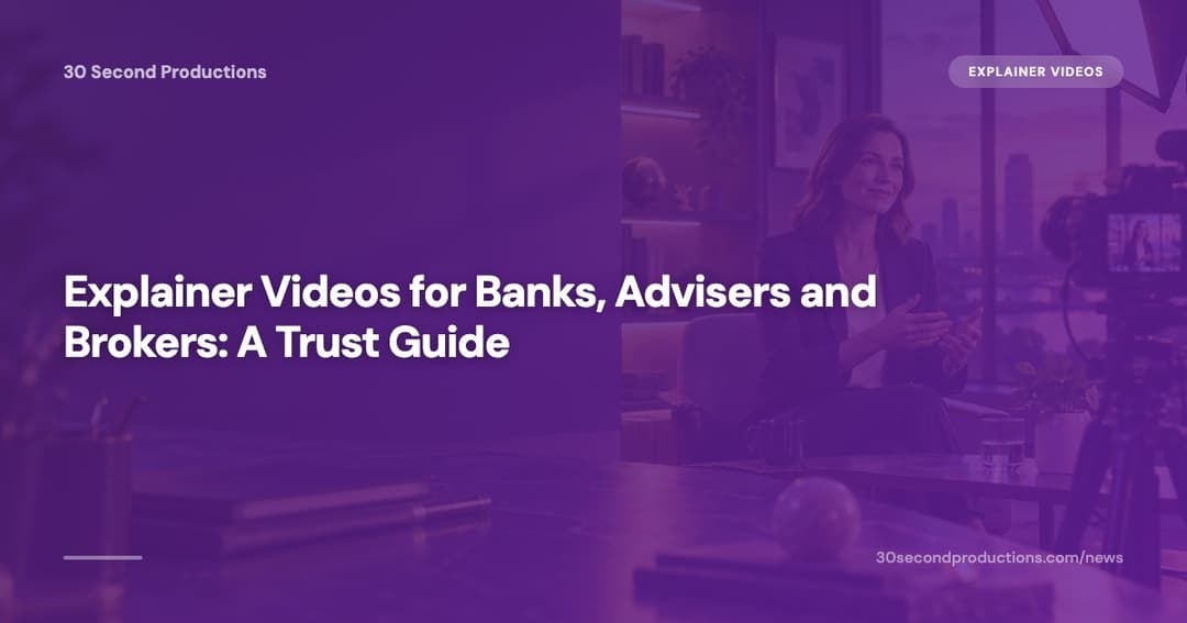 A financial adviser and a couple watching a short explainer video on a laptop at a desk