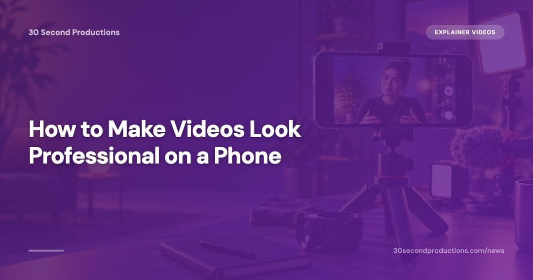 Small business owner filming a video on a phone tripod beside a window with a clean background