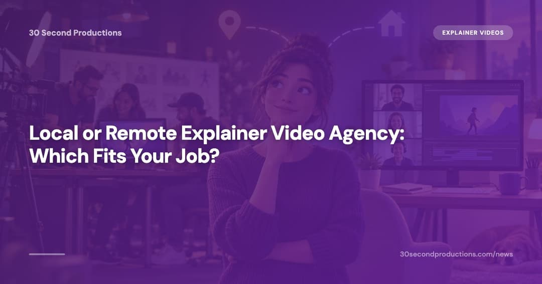 Business owner on a video call with a remote animation studio across a map