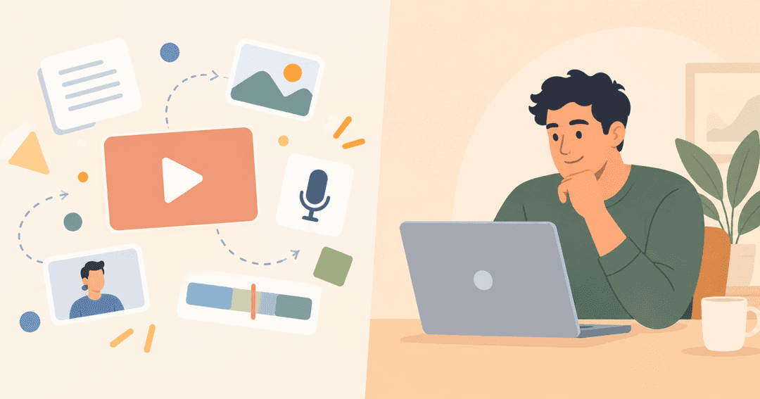 Illustration comparing motion graphics shapes and icons with hand-drawn character animation side by side