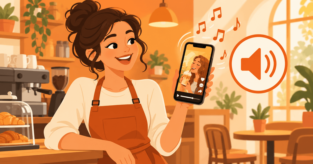 Small-business owner checking the music on a vertical video ad on her phone