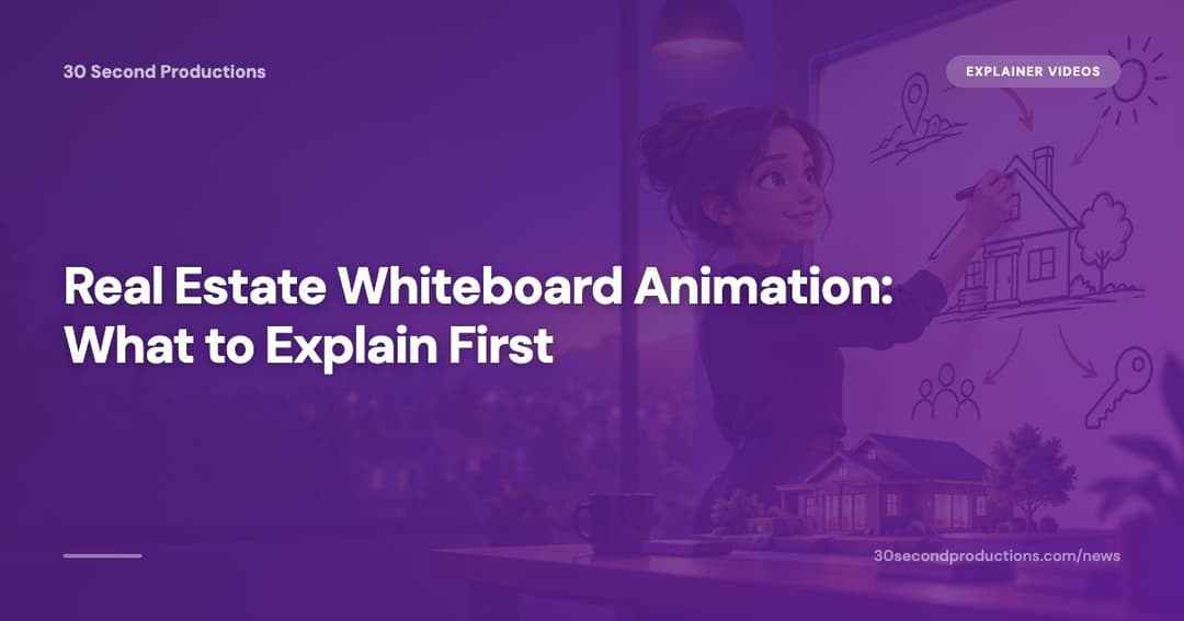 Illustration of a hand drawing house and key icons for a real estate whiteboard animation