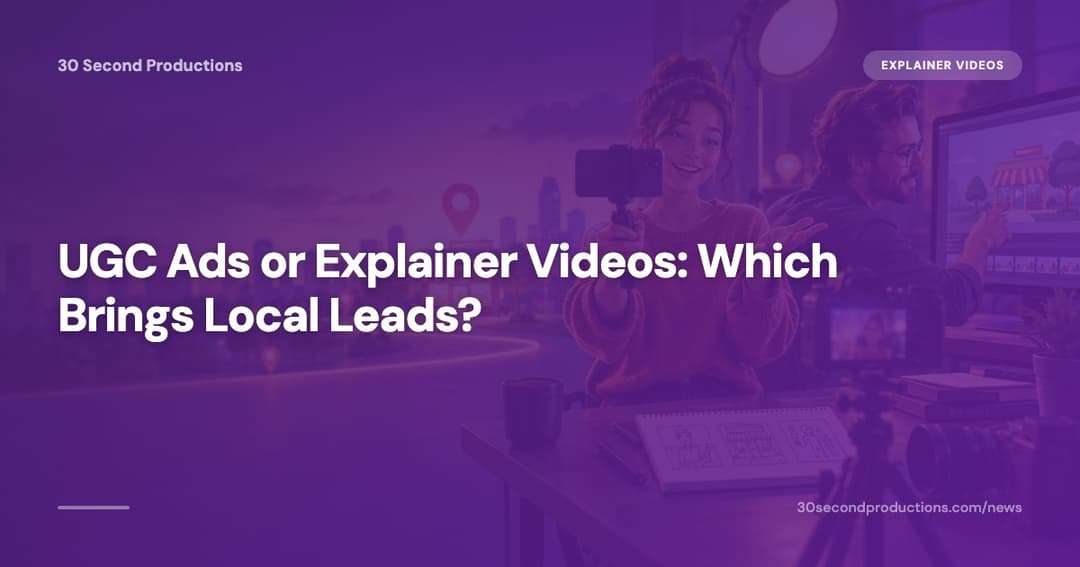 A local business owner comparing a UGC-style customer video with an animated explainer video on two phones