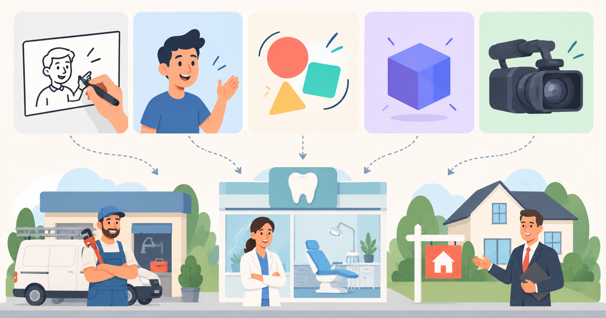 Illustration showing different types of explainer videos for small businesses